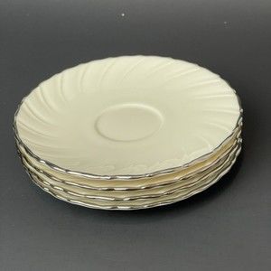 LENOX WEATHERLY Fine Porcelain Saucers Ivory w/ silver trim SET OF 4 6”
